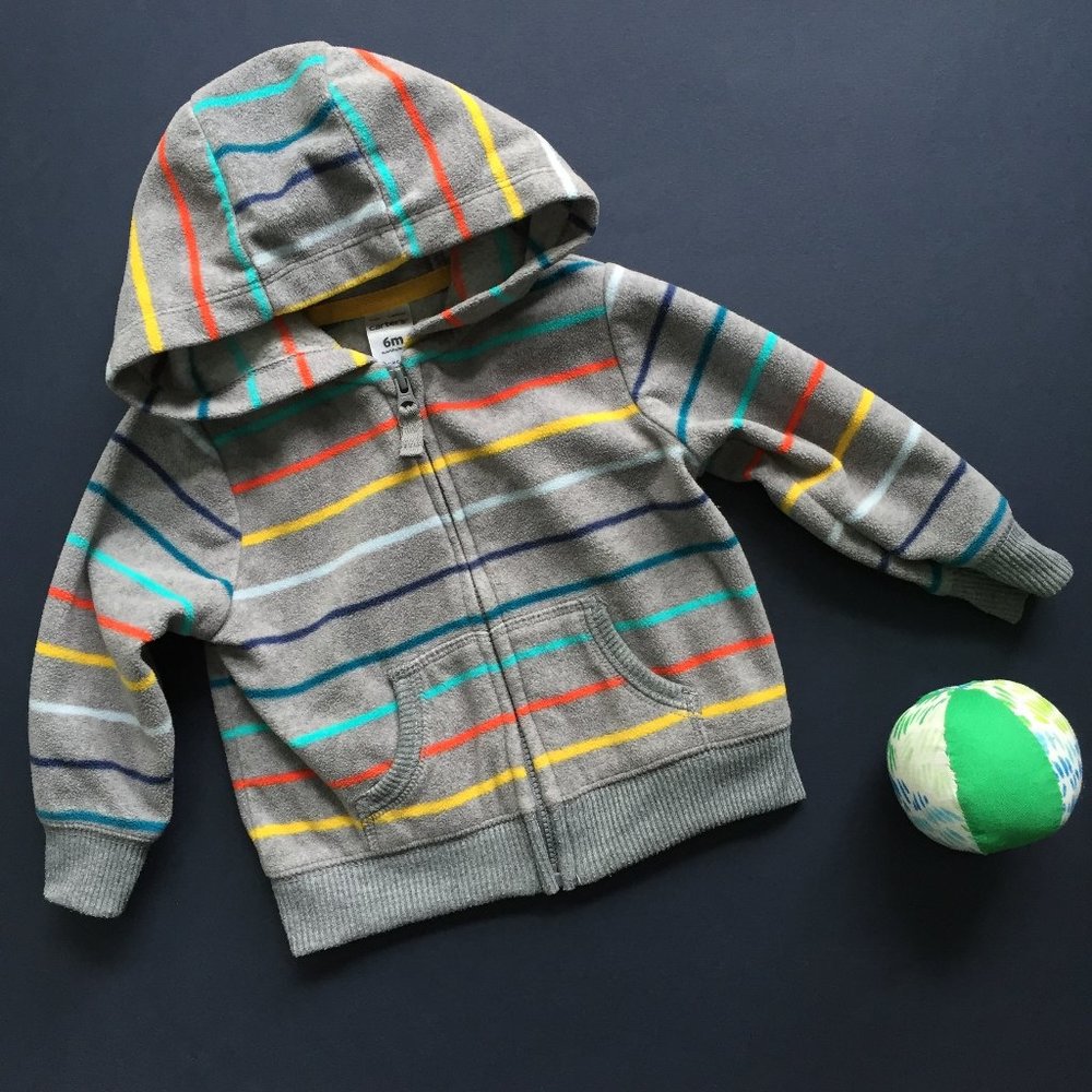 Carter's 6m Grey/Rainbow Stripe Fleece Jacket